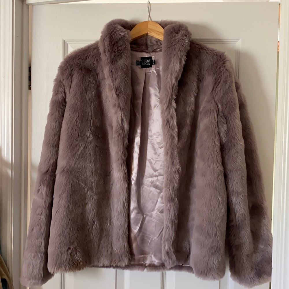 Purple mauve faux fur coat jacket small